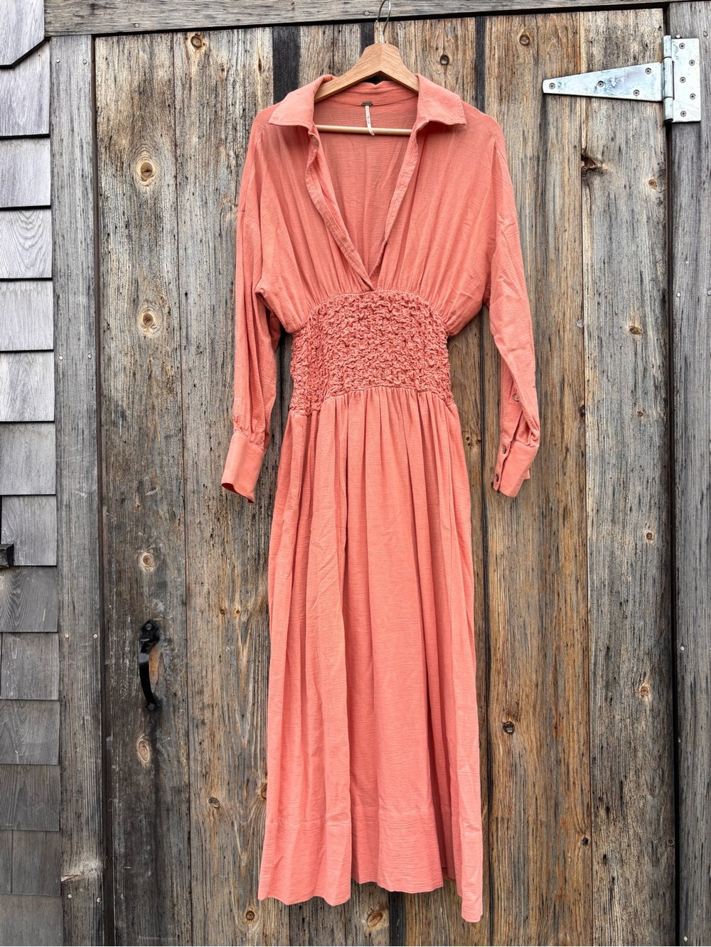 Free People Coral Smocked-Waist Midi Shirt Dress - Picture 3 of 8